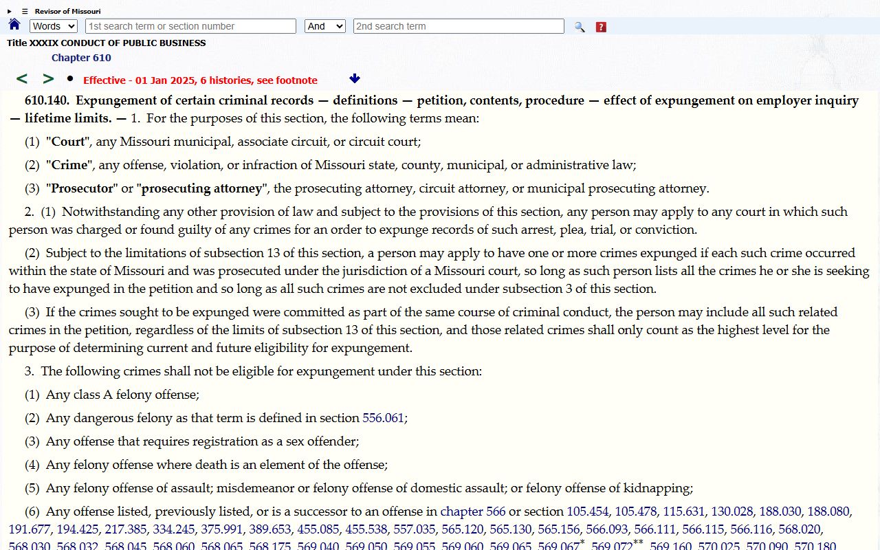 Cedar County court dockets Missouri criminal expungement statute
