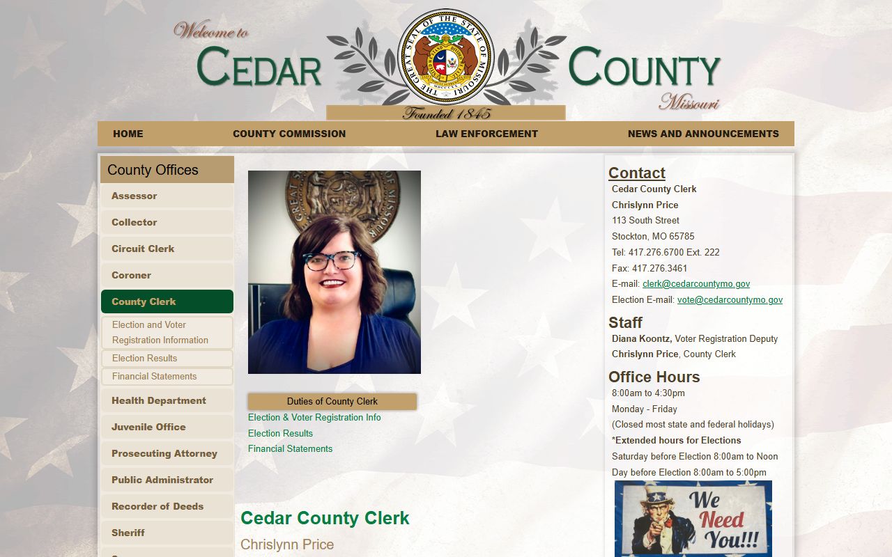 Cedar County court records County Clerk fees and Sunshine Law information