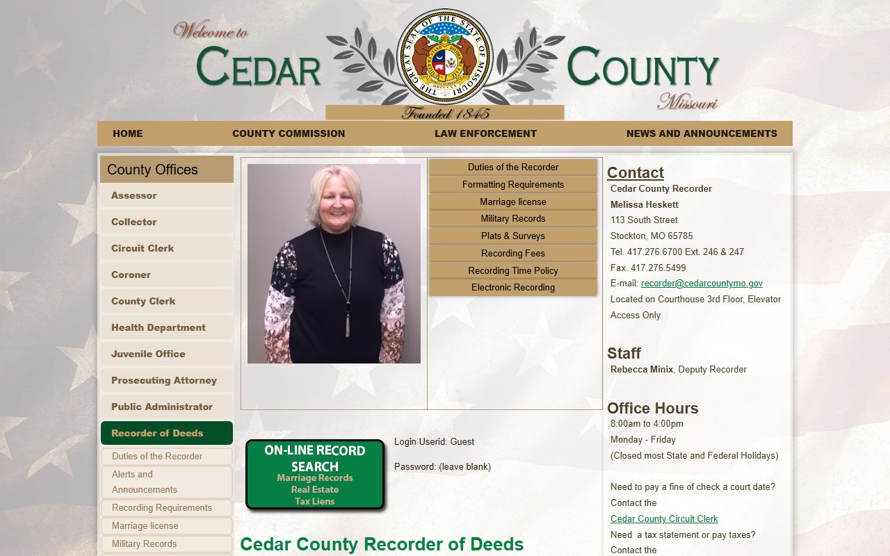Cedar County court records Recorder of Deeds office page
