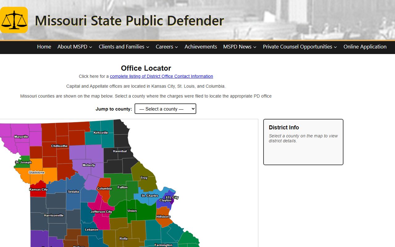 Cedar County criminal court records Missouri public defender office locator