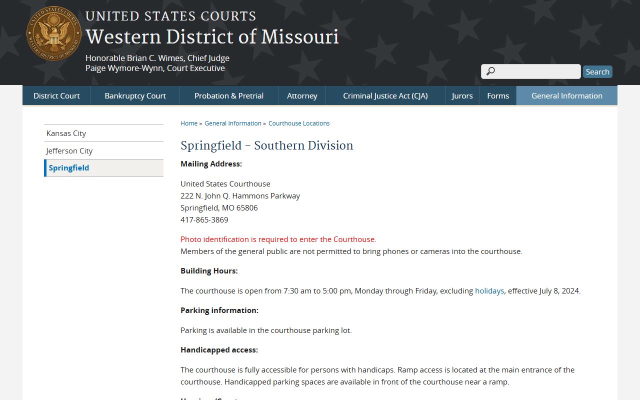 Cedar County Circuit Court Springfield federal courthouse access