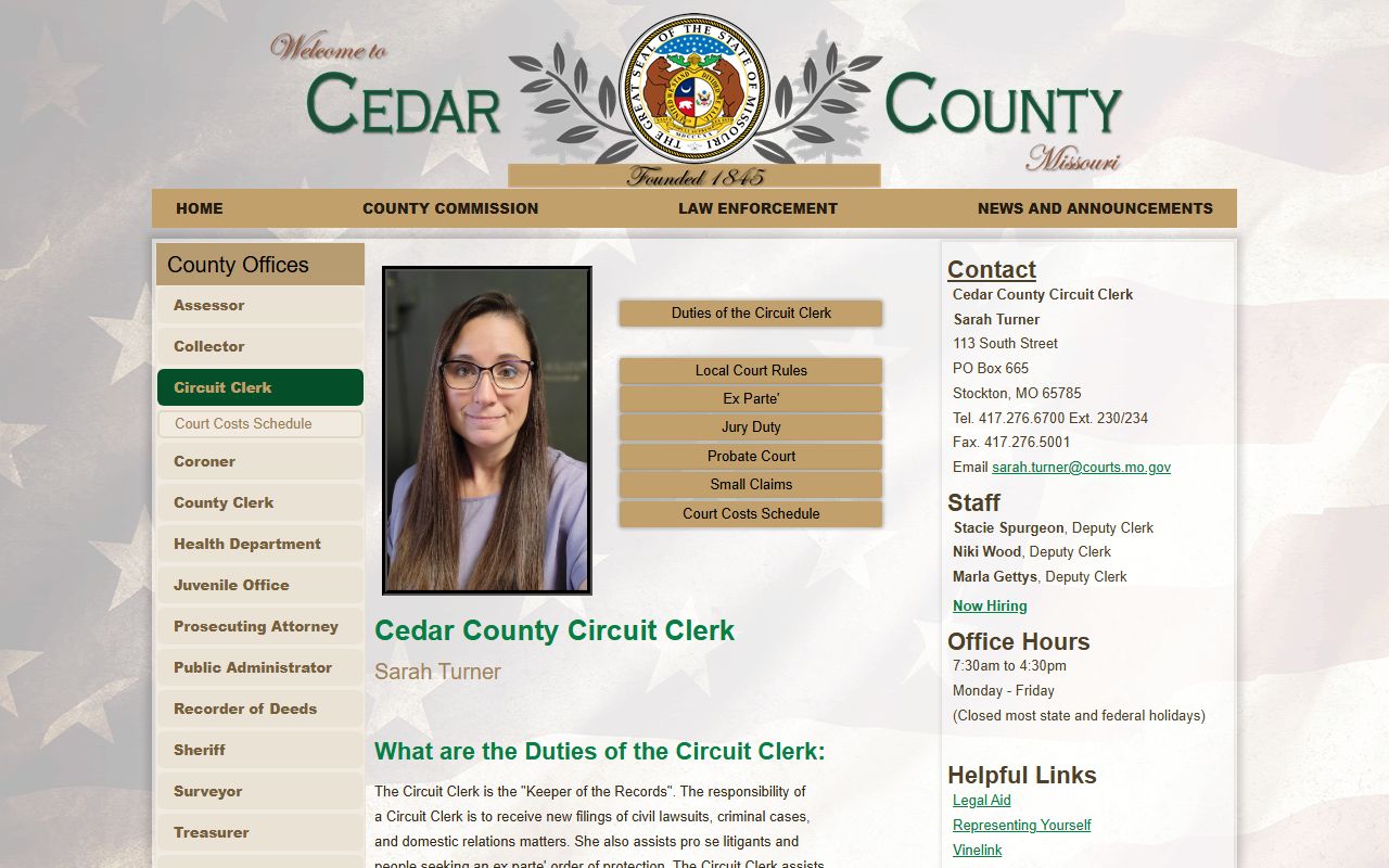 Cedar County court records Circuit Clerk and Case.net page