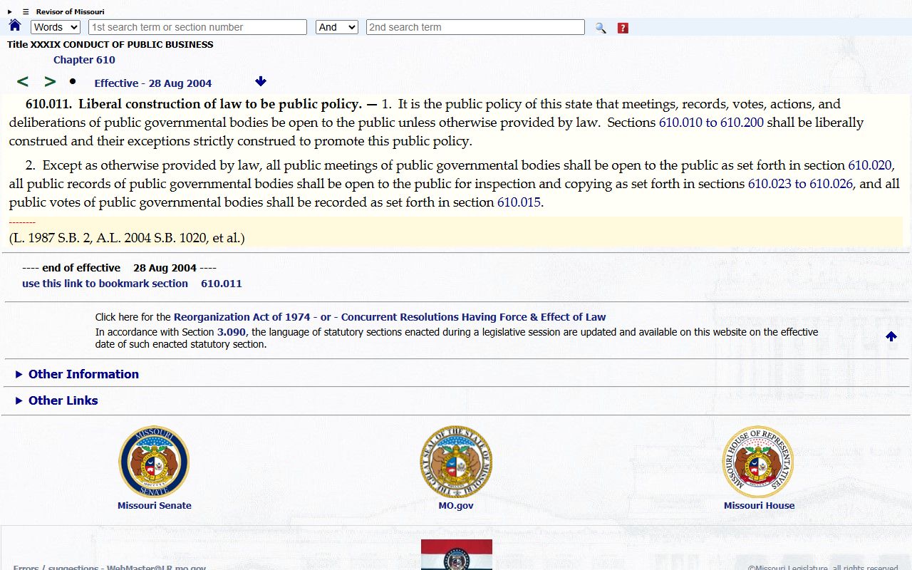 Cedar County court records Missouri Sunshine Law public policy