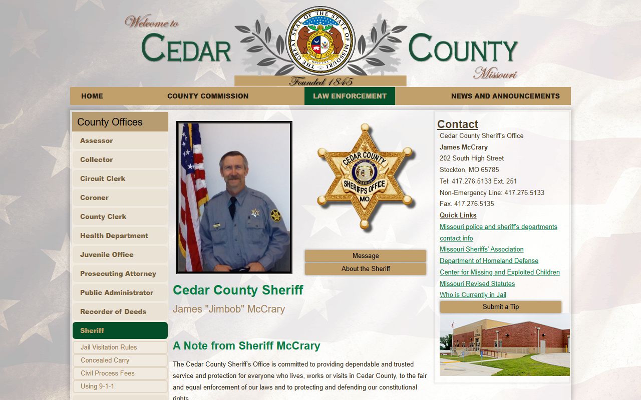 Cedar County inmate records sheriff roster link