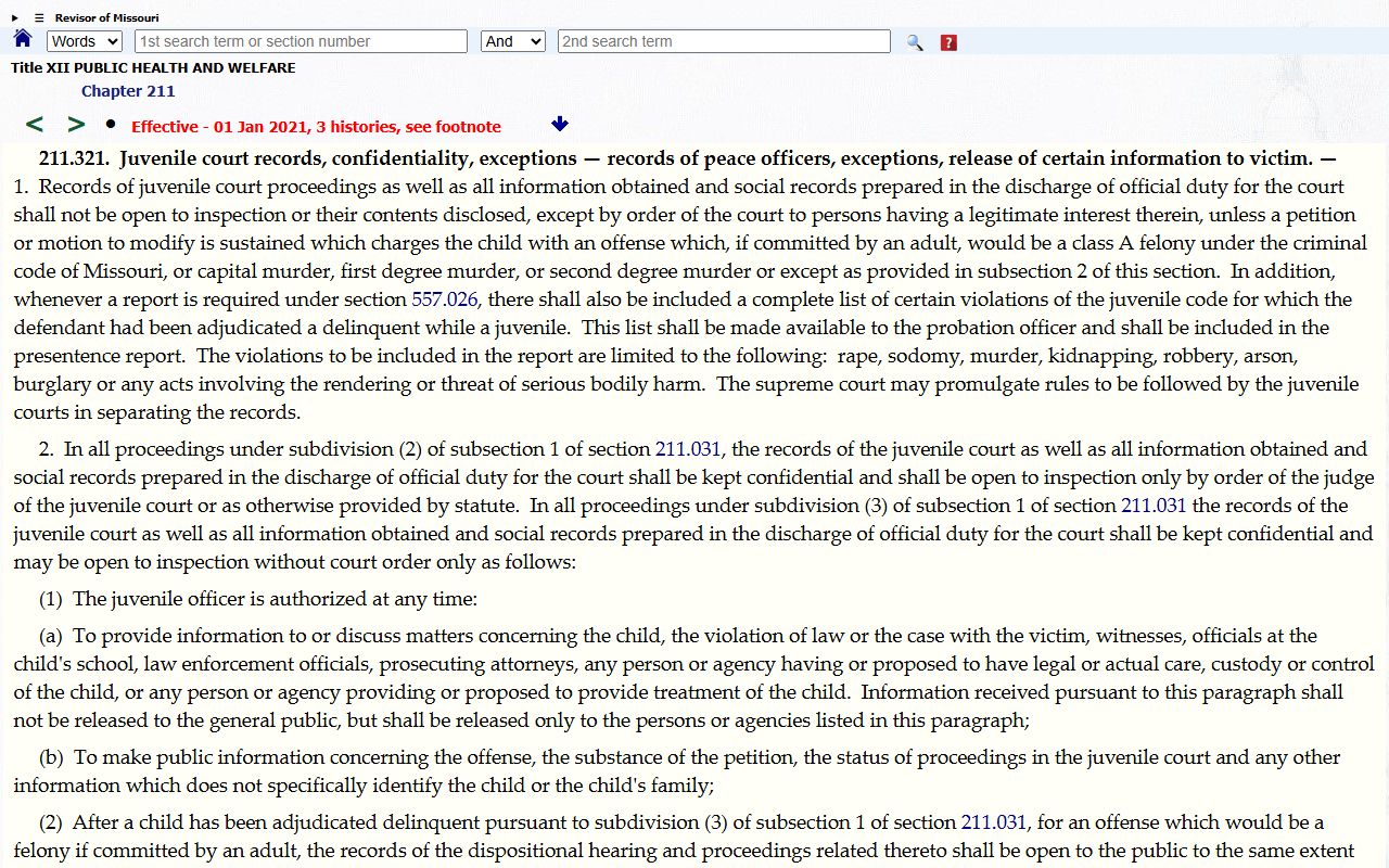 Cedar County probate records Missouri juvenile confidentiality statute